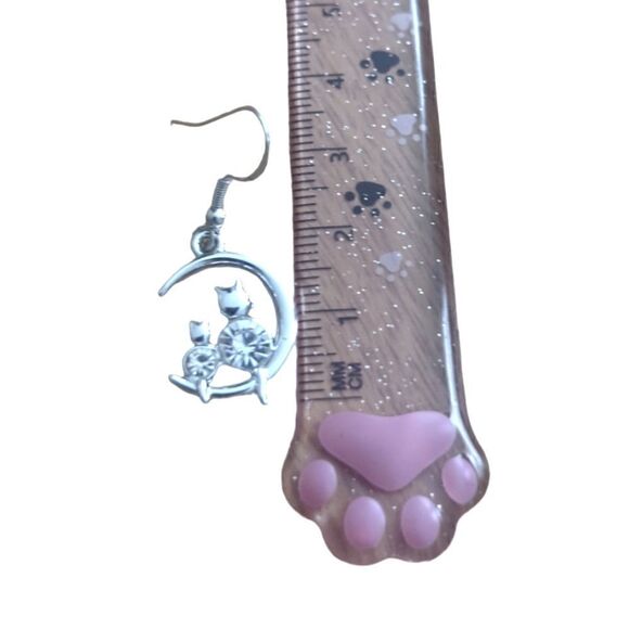 Cat Rhinestone Kitty Hook Earrings - Picture 3 of 7